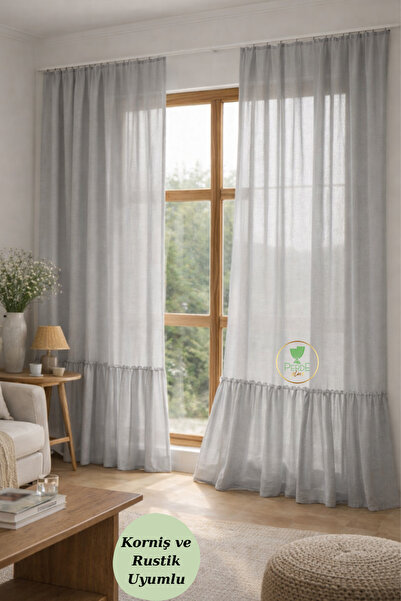 Perdeplus Linen Tulle Curtain Skirt Ruffled Design