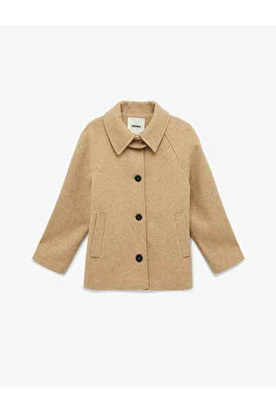 Koton Cepli Düğmeli Uzun Kollu Kısa Kaşe Kaban