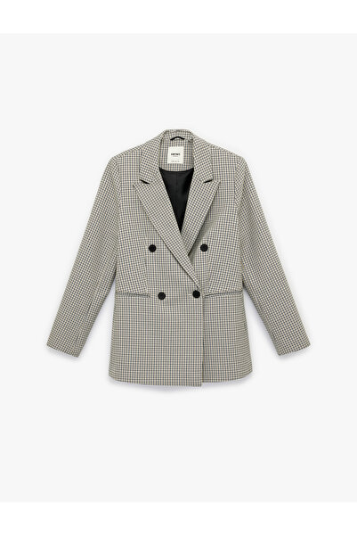 Koton Jachetă blazer cu buton și buzunar cu detaliu în carouri decolteu petre...