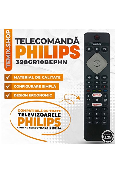 temix Telecomanda compatibila Philips smart, 398GR10BEPHN, TEMIX®, neagra, baterii incluse
