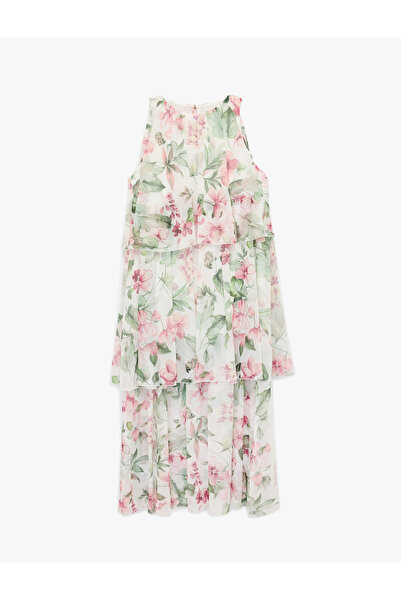 Koton Tiered Sleeveless Halter Neck Floral Chiffon Dress