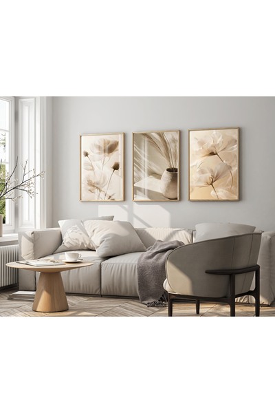 bestablo Минималистичен комплект от 3 картини с флорални мотиви | Дървена, че...