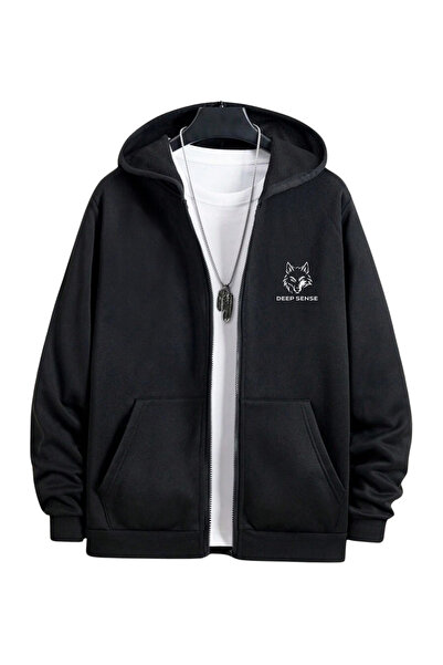 DEEPSENCE Men's Black Winter Hooded Zipper Sweatshirt Jacket