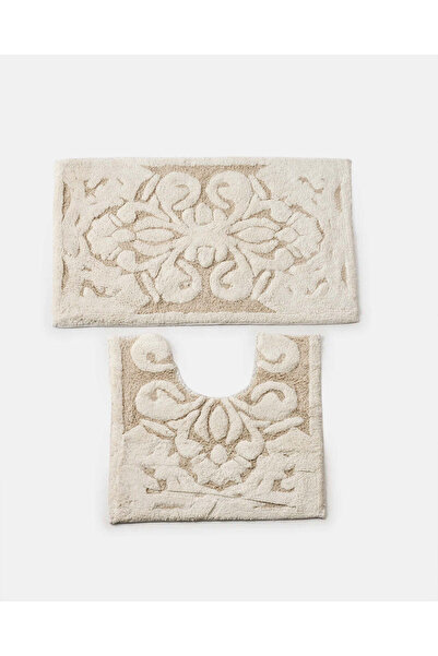 REDTAG Cream And Beige Damask Textured Bathmat (2 Piece)