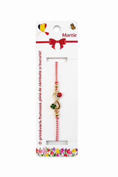 OEM Set of 12 martisor bracelets with infinity symbol, clover and ladybug, re...