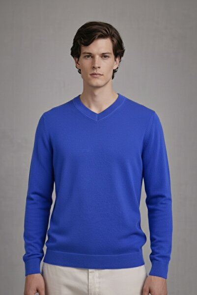 COMBİNE MİCHAİL Чоловічий зимовий светр з V-подібним вирізом, синій