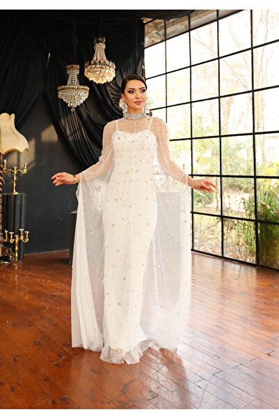 DADO BELLA Tül Üzeri 1000 Adet Kristal Taş İşlemeli İç Abiye Krep Kumaş Özel ...