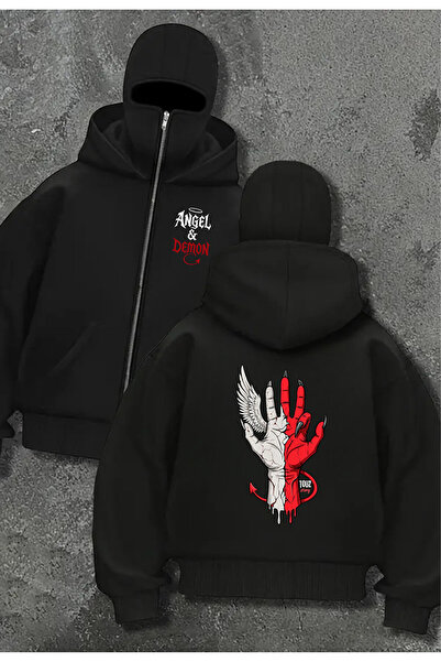 Le Savu Seria Angel & Demon cu imprimeu Mască de zăpadă unisex cu glugă fermo...