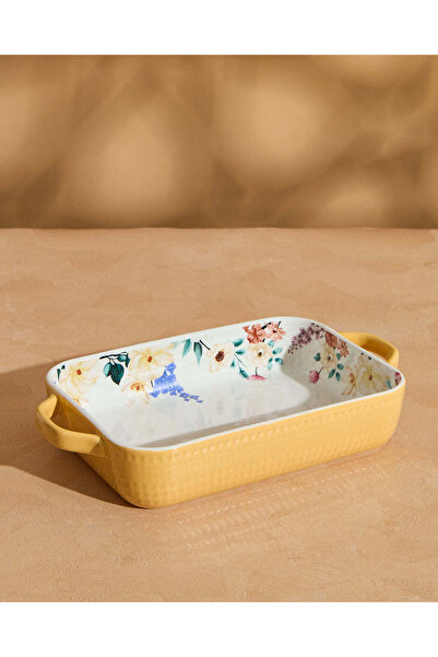 REDTAG طبق خبز مستطيل الشكل مزين بنقوش زهور صفراء (صغير)