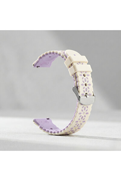 bbtech حزام سيليكون مزدوج اللون بنمط الزهور 18 مم متوافق مع الساعات الذكية ال...