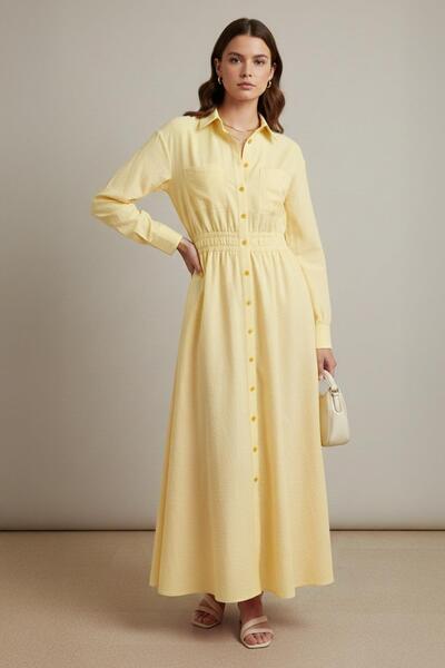 Loreen Women's Long Sleeve Shirt Collar Sash Detailed Maxi Dress -20681Elb - ...