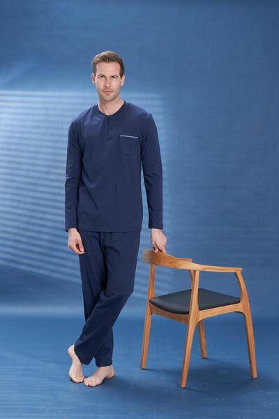 Owersleep Ανδρικό σετ πιτζάμες από χτενισμένο βαμβάκι με πατιλέτα μπροστά για...