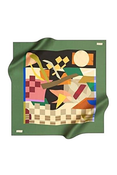 Pierre Cardin Tivil İpek Eşarp IST 8587438- 951 Yeşil-Krem-Bordo Geometrik Desen