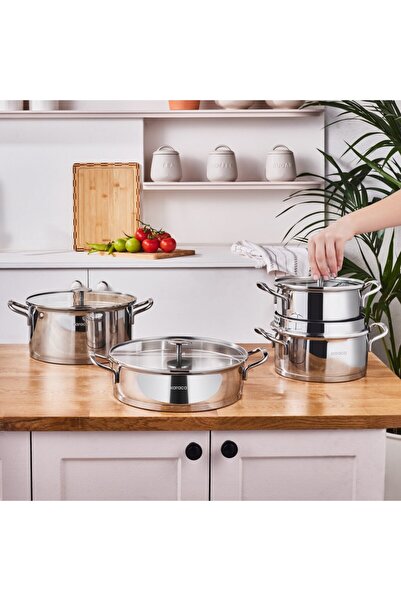 Karaca Vapor 8-teiliges Edelstahl-Topfset mit Sieb