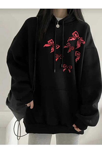 Lario Unisex Oversize Sweatshirt with Bow Tie Printed with Coat