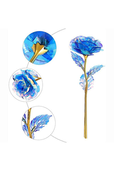 OEM Trandafir decorativ auriu cu floare albastră iridescentă, cutie și pungă ...