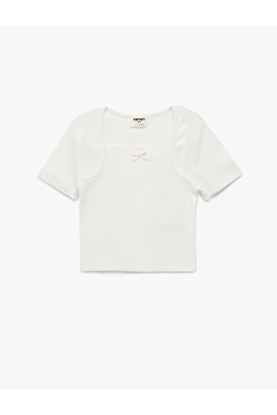 Koton Tricou cu mânecă scurtă decolteu pătrat din bumbac