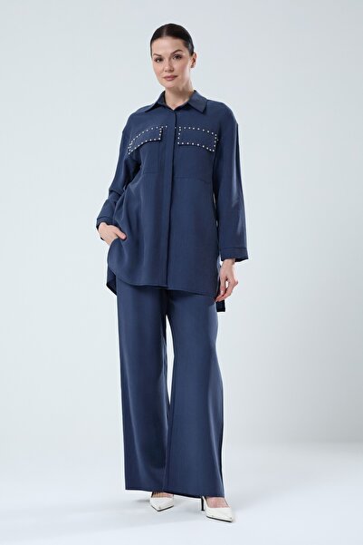 Jupe Kadın Kuşgözü Detaylı Tensel Gömlekli Takım 8594