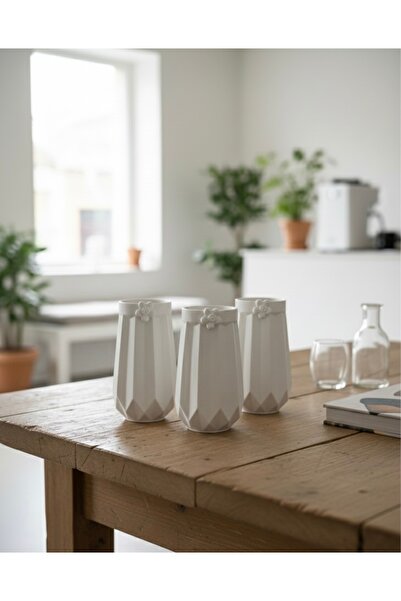 Silver Set of 3 Decorative Stone Powder Vases with Floral Details - Modern Ha...