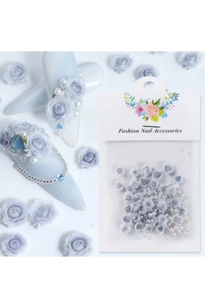 Pink Nails 3D Grey Camellia Silver Caviar Set