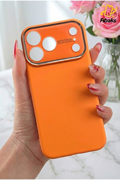 Fibaks غطاء حماية لآيفون 17 برو ماكس، تصميم مخملي ناعم بلون برتقالي فاخر مع ح...