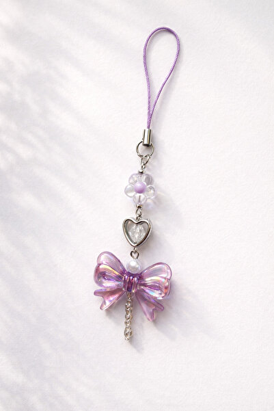 Eylül Shine Mor çiçek ve fiyonk detaylı Telefon Charmı & Çanta Ve Anahtarlık ...