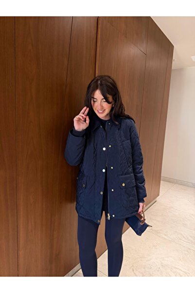 begum mayda Orijinal Model , Kadife Yaka , Lacivert , Kapitone Mont