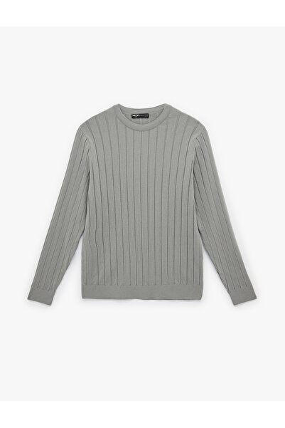 Koton Regular Fit Long Sleeve Striped Textured Crew Neck Knit Sweater