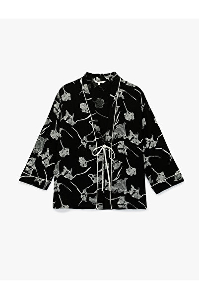 Koton Jachetă kimono cu mâneci lungi din amestec de in cu două rânduri de nas...