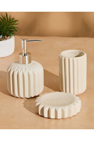 REDTAG Beige Ribbed Bathroom Set (3 Piece)