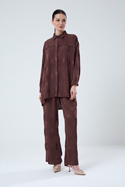 Jupe Kadın Taş Detaylı Piliseli Dokuma Gömlekli Takım 8588