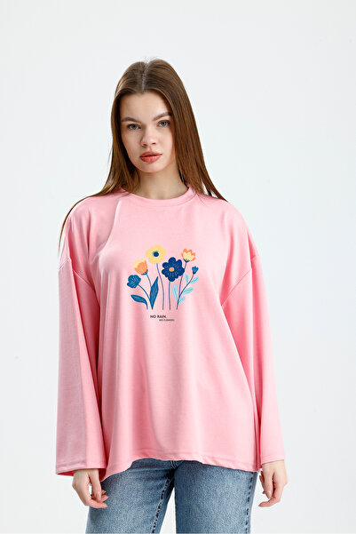 VOICTEC Oversized Modal Fabric Flower Printed Sweatshirt