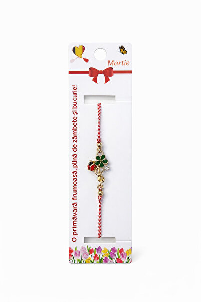 OEM Set of 12 martisor bracelets with clover and ladybug, red and white strin...