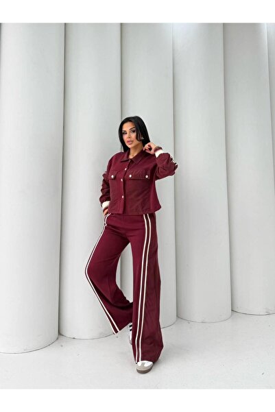 Bak'ap Premium Design Striped Detail Jacket-Pants 2-Piece Tracksuit Set