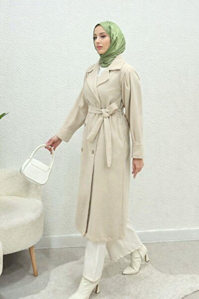 Tesettür Diyarı Yenal Unlined Belted Hijab Coat - Beige