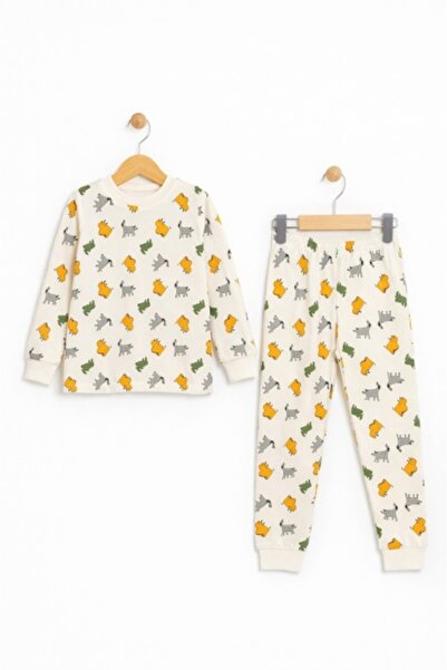 Superbaby Pijama copii 2 piese alba, bumbac, imprimeu animale, set pentru somn