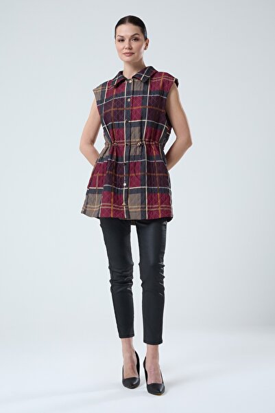 Jupe Kadın Şık Ekose Astarlı Kapitone Yelek 9290