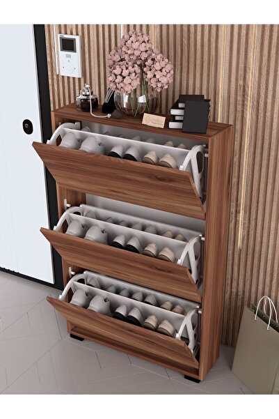 Macco Mobilya 3 Bölmeli Raflı Ayakkabılık - Düşer Kapaklı Modern Antre Düzenl...