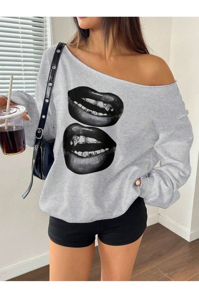 OVER HEAD Hanorac oversize pentru femei, cu imprimeu dublu cu diamante, cu de...