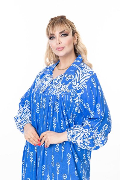 mervemoda Women's Long Sleeve Plus Size Woven Summer Long Sleeve Dress