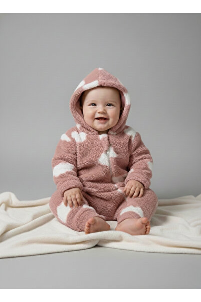 LOGO AKSESUAR Bebek Peluş Welsoft Bulut Baskılı Kapşonlu Tulum