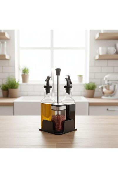 Çılgıntrend Four-Piece Condiment Set with Stand – Salt Shaker, Pepper Shaker,...