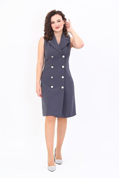 ÖNDER ÖZSOY Sıfır Kol Double-Breasted Women's Jacket Dress-Smoked