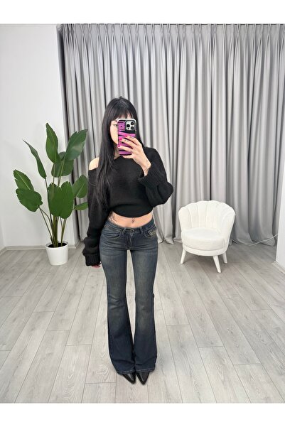 anonim İspanyol Paça Yıkamalı Mavi Jean