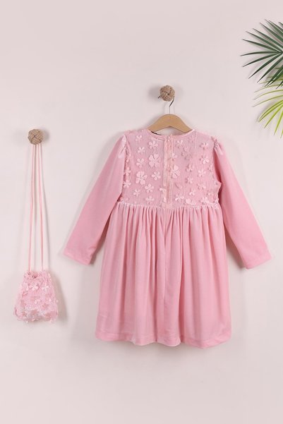kidello Powder Bow Velvet Girl's Dress Age 6 with Bag