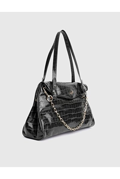 İLVİ Toby Genuine Crocodile Leather Black Women's Shoulder Bag