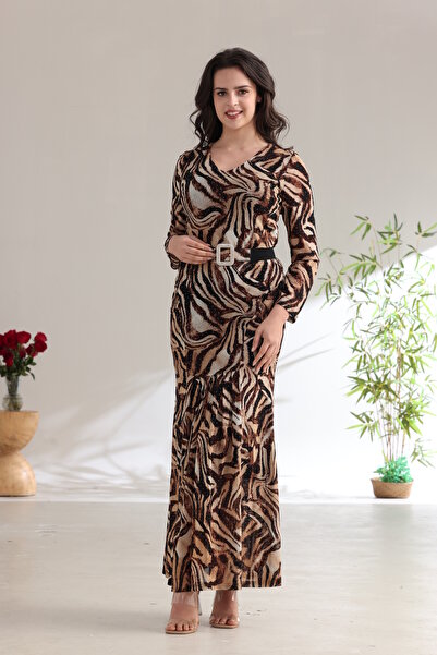 Verona Women's long dress with a modern print and belt
