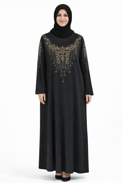 HESNA 8507 BASKİLİ ELBİSE ELBİSE KİŞLİK ANNE GÜZEL KALİTE