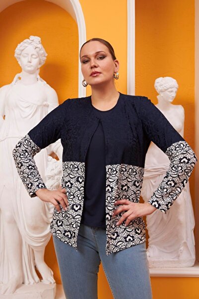 RMG Floral patterned plus size navy blue two-piece set