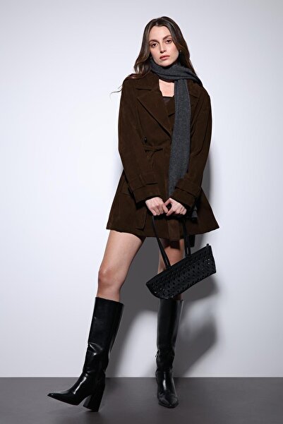 Antioch Brown Suede Look Women's Trench Coat